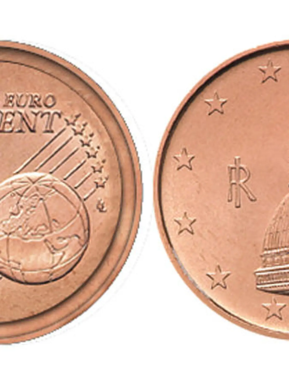 Auf dem Bild sieht man eine 1-Cent-Münze aus Italien mit einer seltenen Fehlprägung