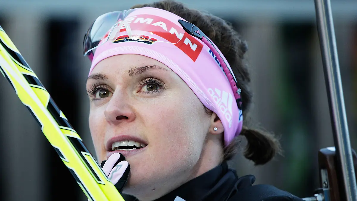 RUHPOLDING, GERMANY - JANUARY 10: Evi Sachenbacher-Stehle of Germany after the womens individual 15km on day three of the E.On IBU World Cup Biathlon on January 10, 2014 in Ruhpolding, Germany. (Photo by Adam Pretty/Bongarts/Getty Images)