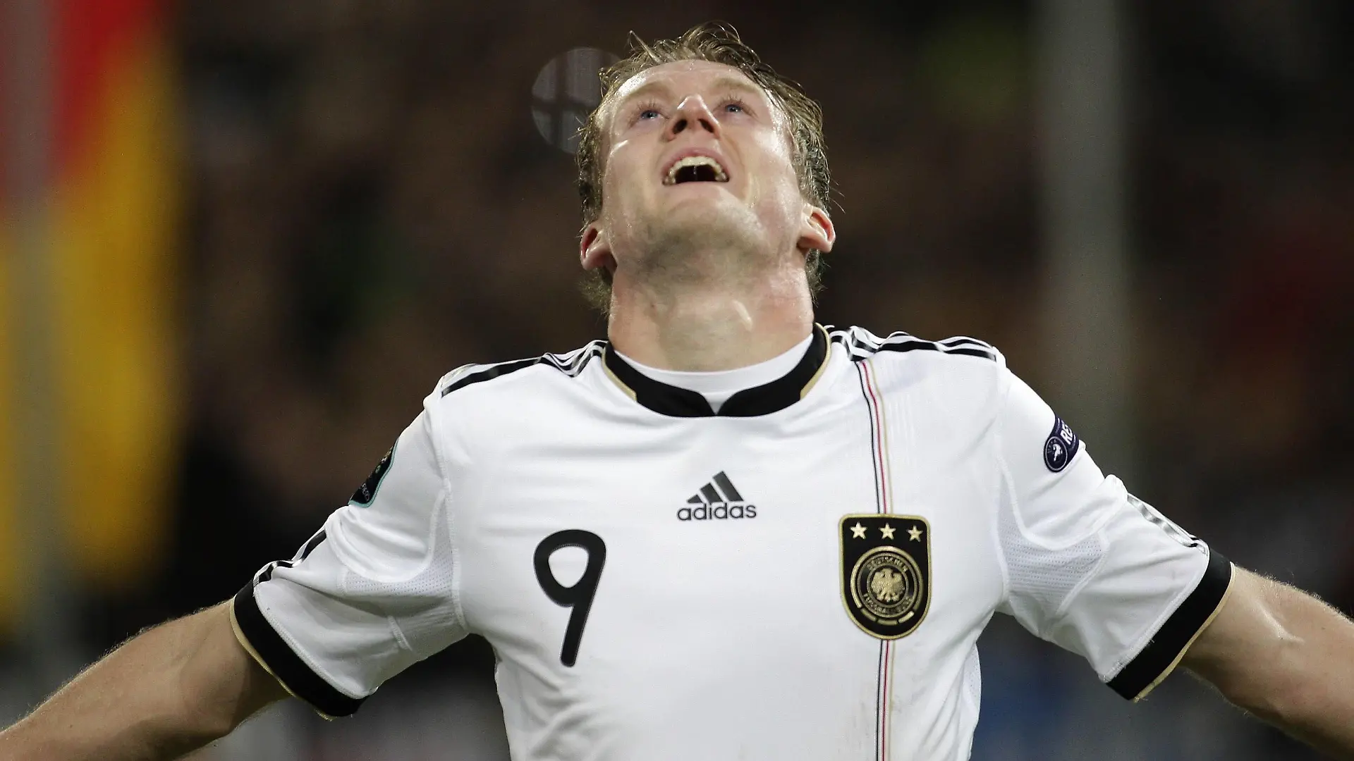 Germany s Andre Schürrle celebrates scoring the 2:0 during the EURO 2012 group A qualifier match between Germany and Belgium, Espritarena in Düsseldorf on October 11., 2011. Deutschland gegen Belgien in der Qualifikation für die Europameisterschaft 2012, Esprit Arena am 11. Oktober 2011 in Düsseldorf.