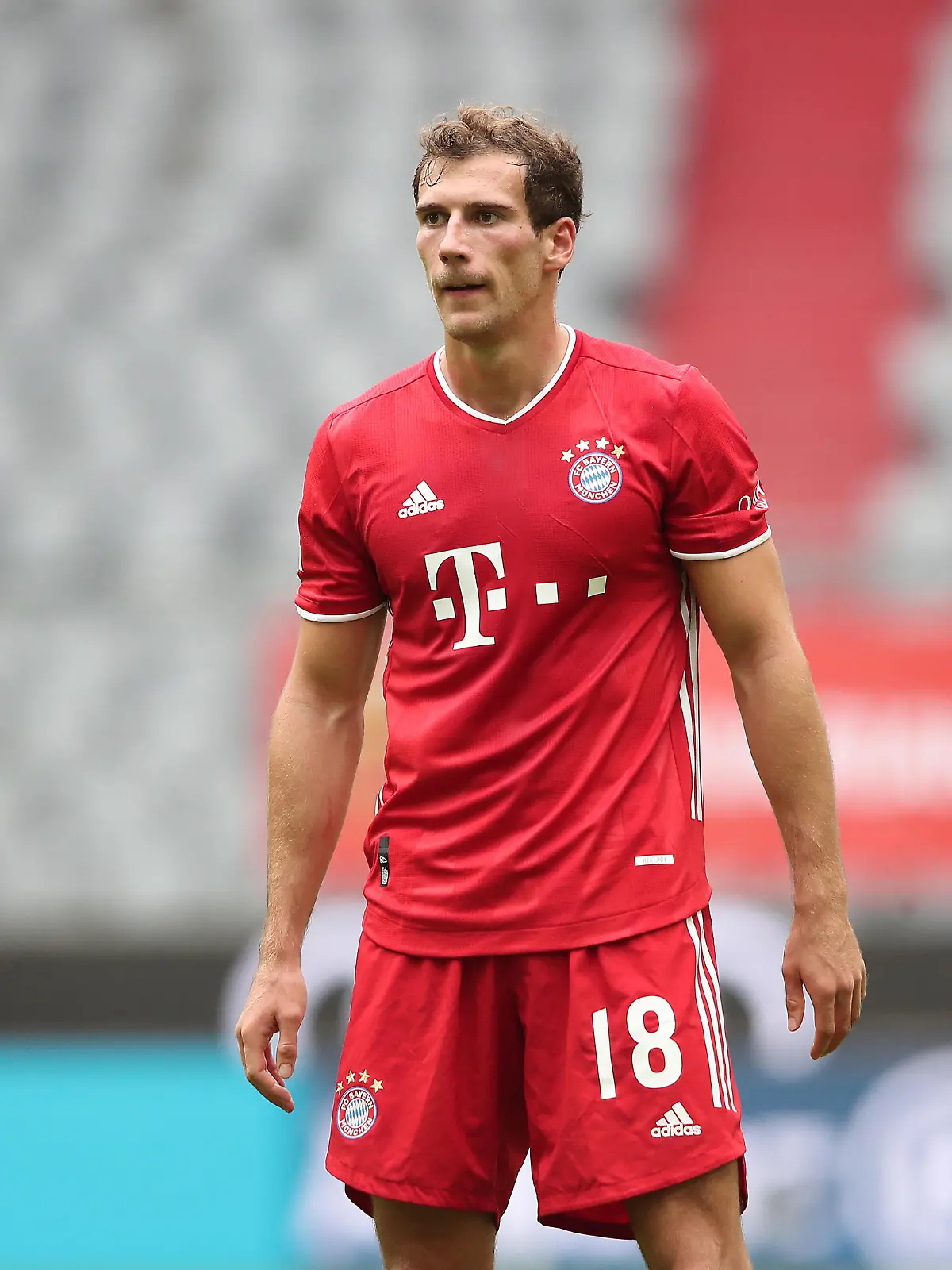 MUNICH, GERMANY - JUNE 20: Leon Goretzka of FC Bayern Muenchen looks on during the Bundesliga match between FC Bayern Muenchen and Sport-Club Freiburg at Allianz Arena on June 20, 2020 in Munich, Germany. (Photo by Alexander Hassenstein/Getty Images)
