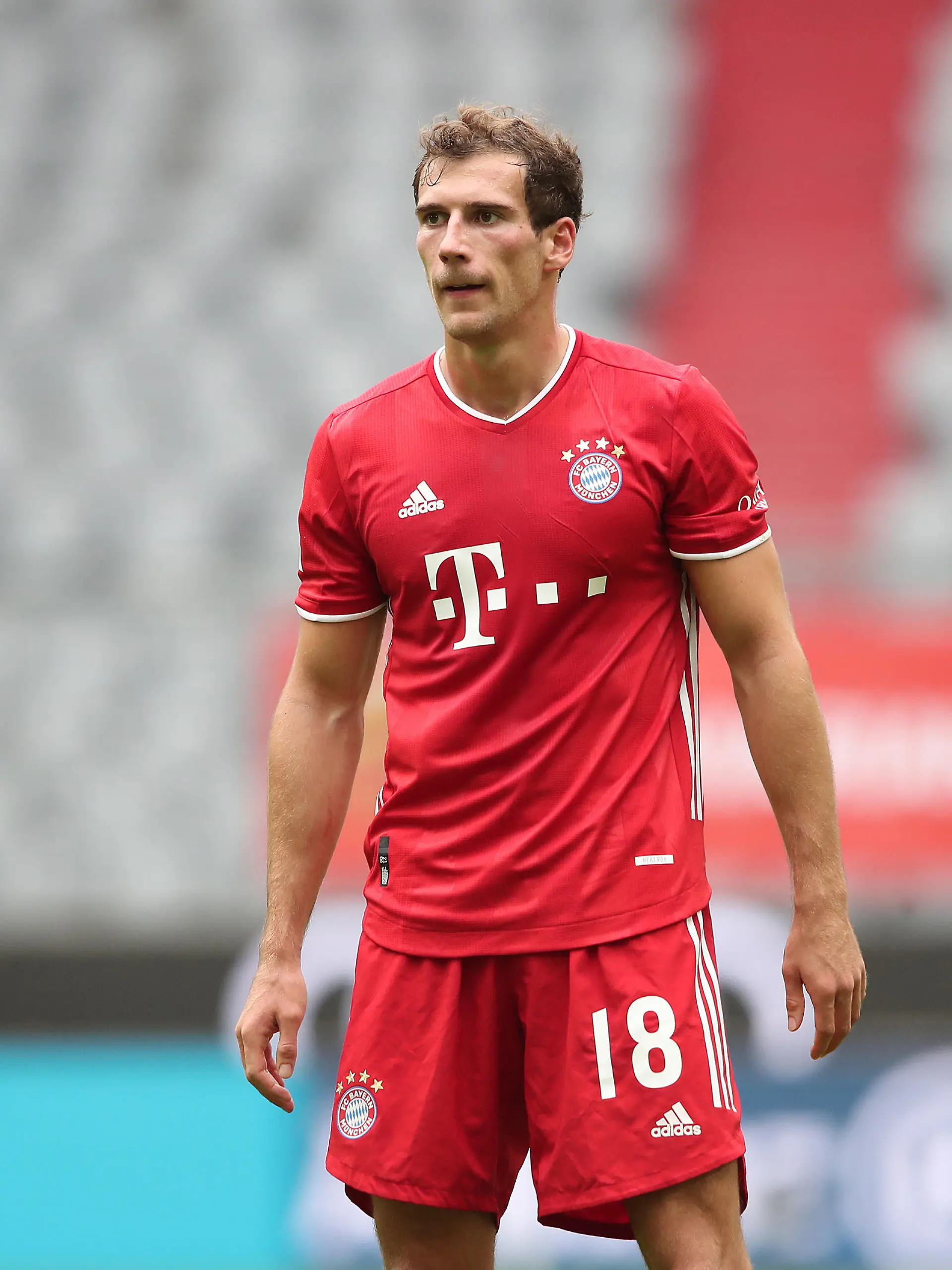 MUNICH, GERMANY - JUNE 20: Leon Goretzka of FC Bayern Muenchen looks on during the Bundesliga match between FC Bayern Muenchen and Sport-Club Freiburg at Allianz Arena on June 20, 2020 in Munich, Germany. (Photo by Alexander Hassenstein/Getty Images)