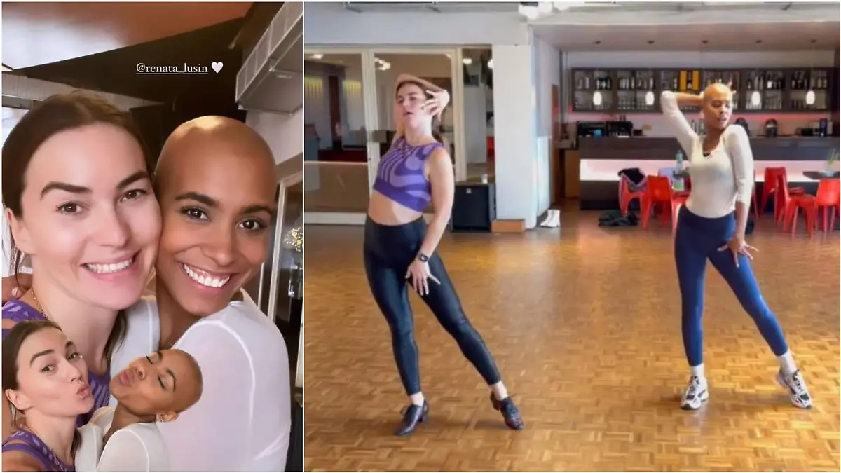 Partnertausch extreme! Renata Lusin ist kurzzeitig für ihren Ehemann Valentin eingesprungen und hat mit Sharon Battiste trainiert.