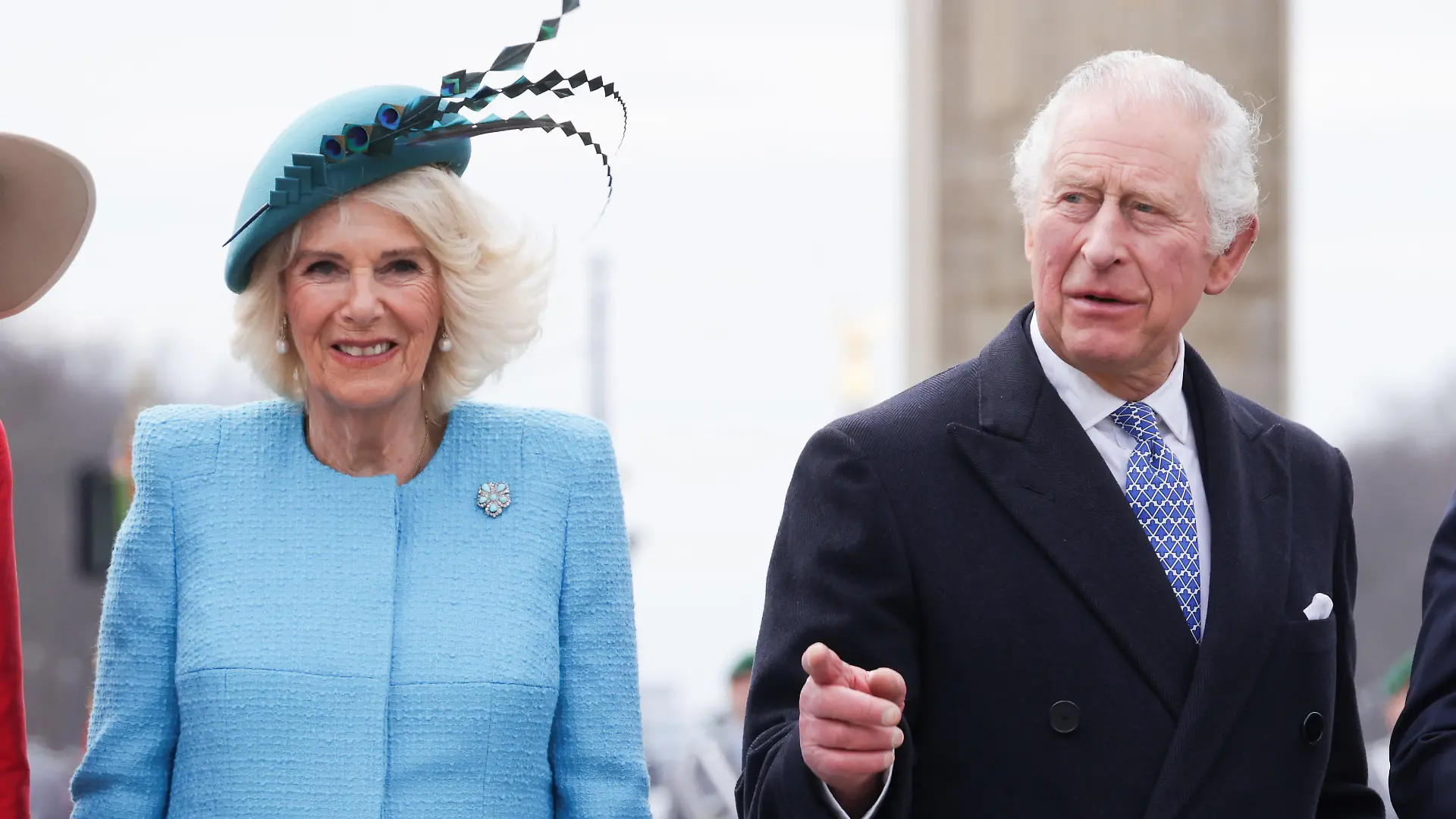 BERLIN, GERMANY - MARCH 29: Camilla - Queen Consort and King Charles III arrive for a Ceremonial welcome at Brandenburg Gate on March 29, 2023 in Berlin, Germany. The King and The Queen Consort's first state visit to Germany is taking place in Berlin, Brandenburg and Hamburg from Wednesday, March 29th, to Friday, March 31st, 2023. The King and Queen Consort's state visit to France, which was scheduled for March 26th - 29th, has been postponed due to ongoing mass strikes and protests. (Photo by Sean Gallup/Getty Images)