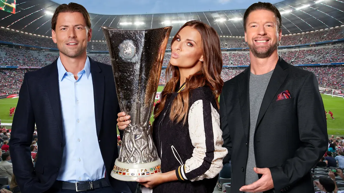 v.l.: Roman Weidenfeller, Laura Wontorra, Steffen Freund