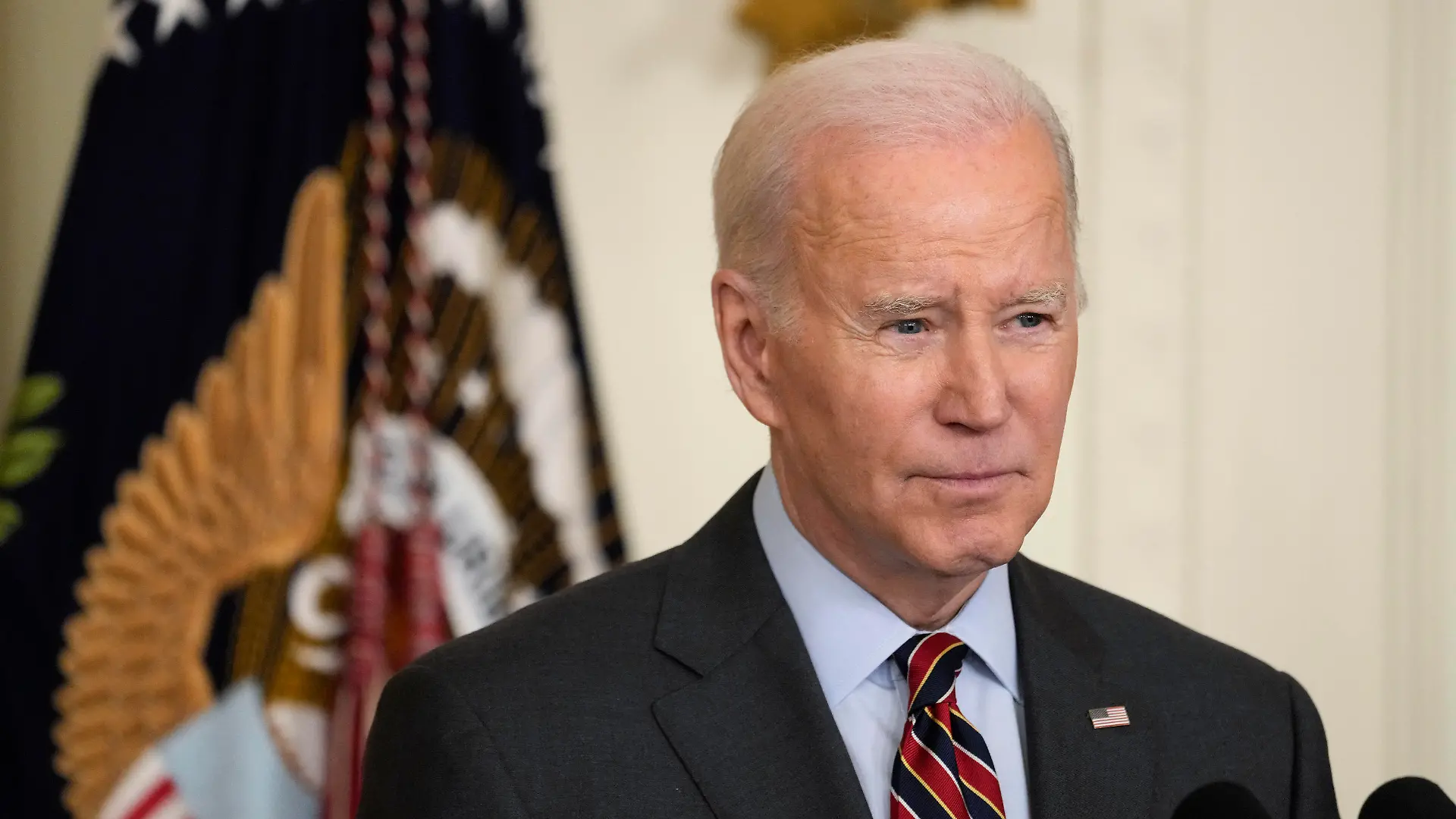 President Joe Biden pauses as he speaks about the school shooting in Nashville during an SBA Women's Business Summit in the East Room of the White House, Monday, March 27, 2023, in Washington. Biden has called on Congress again to pass his assault weapons ban in the wake of the Nashville shooting. (AP Photo/Alex Brandon)