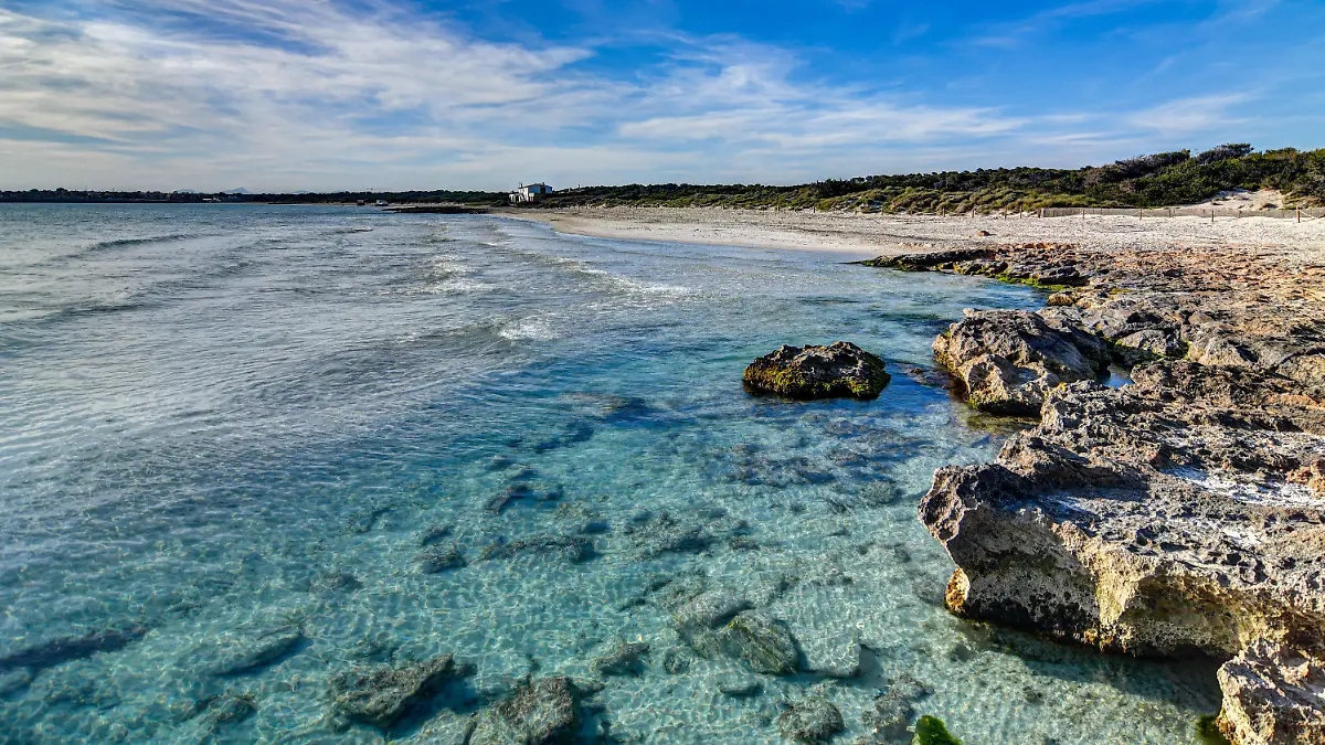 ARCHIV - 03.05.2020, Spanien, Palma De Mallorca: Blick auf den leeren Strand von Ses Covetes. Die Abwesenheit von Touristen ist an den Stränden Mallorcas spürbar. «Das Wasser ist derzeit spektakulär transparent», sagt der Biologe Txema Brotons. (zu dpa "Mallorca ohne Urlauber - ein Segen für die Umwelt?") Foto: Espa Photo Agency/CSM via ZUMA Wire/dpa +++ dpa-Bildfunk +++