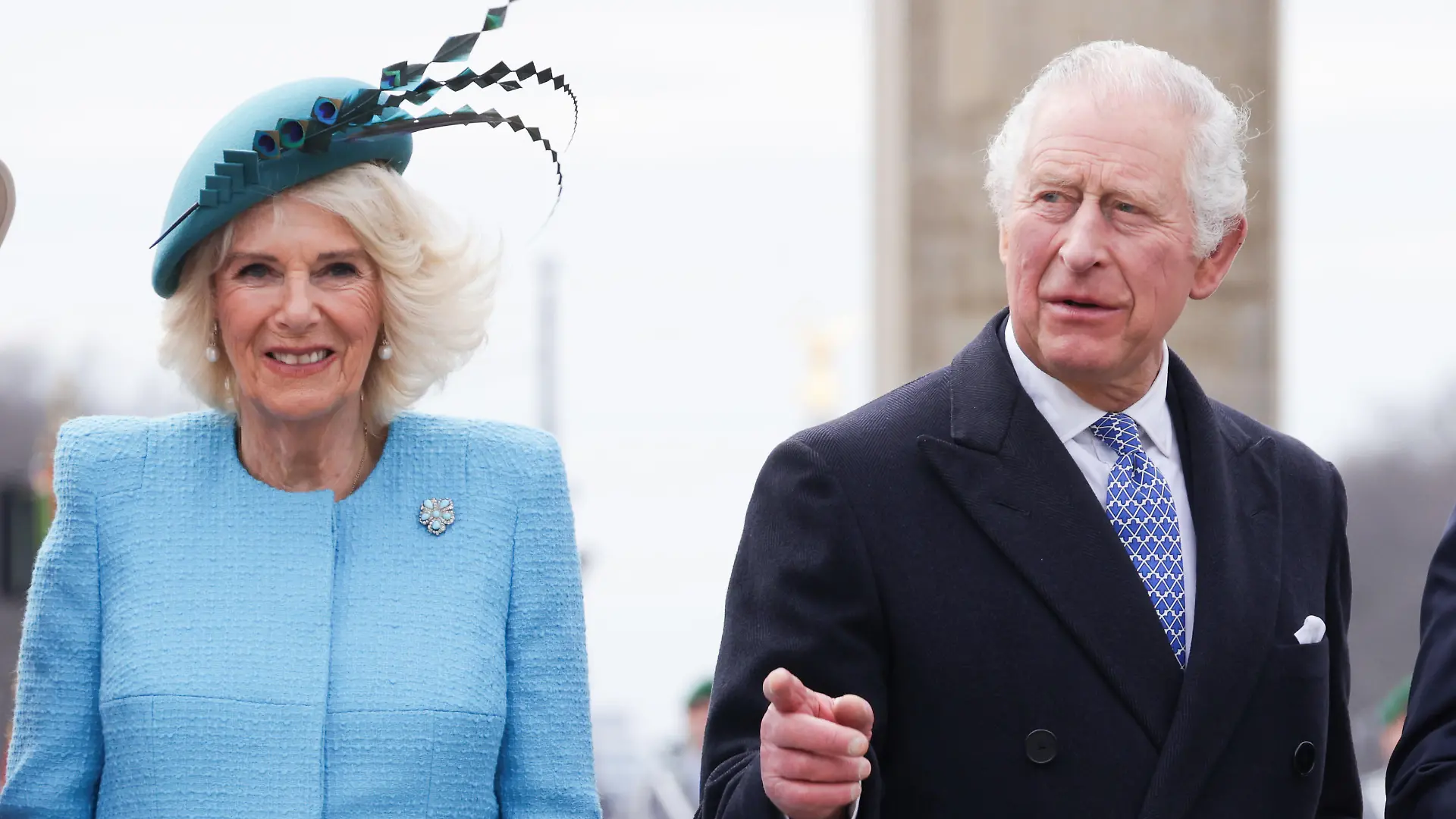 BERLIN, GERMANY - MARCH 29: Camilla - Queen Consort and King Charles III arrive for a Ceremonial welcome at Brandenburg Gate on March 29, 2023 in Berlin, Germany. The King and The Queen Consort's first state visit to Germany is taking place in Berlin, Brandenburg and Hamburg from Wednesday, March 29th, to Friday, March 31st, 2023. The King and Queen Consort's state visit to France, which was scheduled for March 26th - 29th, has been postponed due to ongoing mass strikes and protests. (Photo by Sean Gallup/Getty Images)