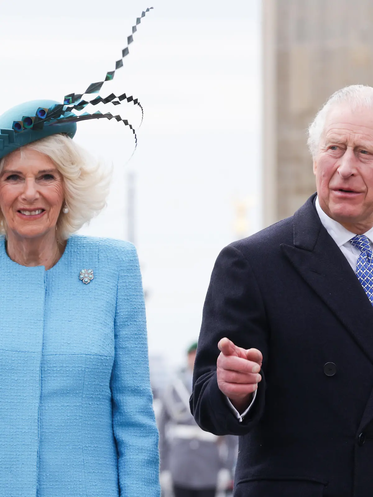 BERLIN, GERMANY - MARCH 29:  Camilla - Queen Consort and King Charles III arrive for a Ceremonial welcome at Brandenburg Gate on March 29, 2023 in Berlin, Germany. The King and The Queen Consort's first state visit to Germany is taking place in Berlin, Brandenburg and Hamburg from Wednesday, March 29th, to Friday, March 31st, 2023. The King and Queen Consort's state visit to France, which was scheduled for March 26th - 29th, has been postponed due to ongoing mass strikes and protests. (Photo by Sean Gallup/Getty Images)