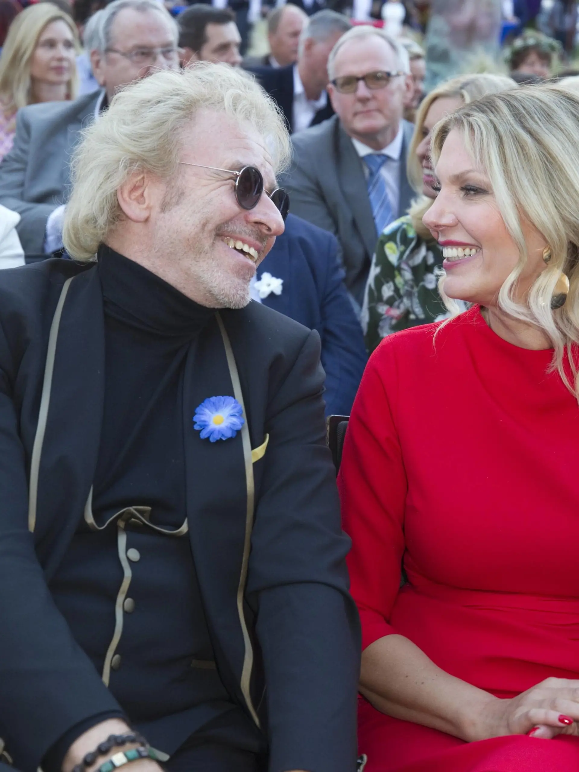 Rust, Germany - May 24, 2019: New Hotel Kronasar opens at Europa-Park with TV Host Thomas Gottschalk and friend Karina Mross New Hotel Kronasar opens at Europa-Park in Rust, Germany  