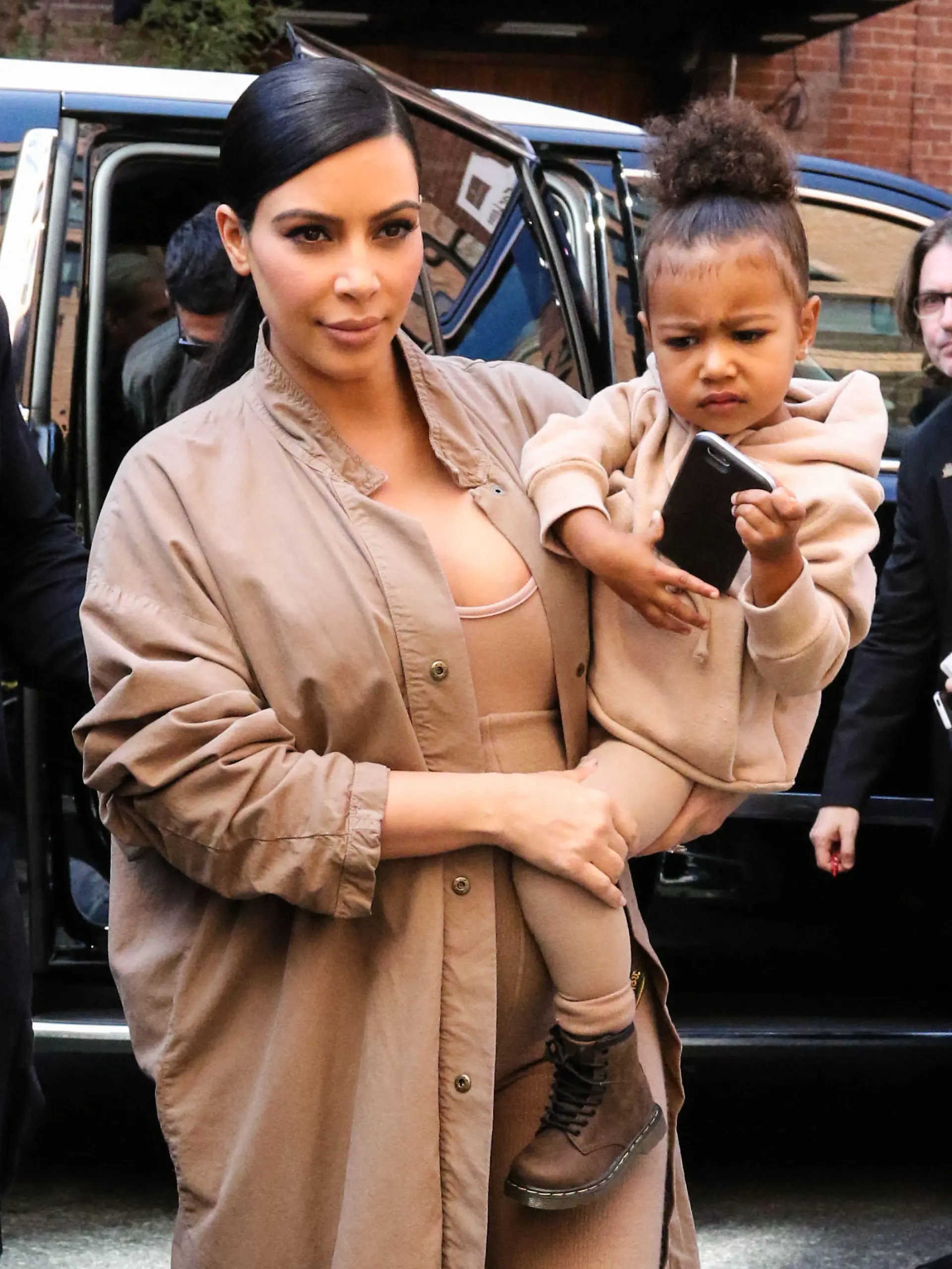 NEW YORK CITY, NY, USA - SEPTEMBER 16: Kim Kardashian West and daughter North West arrive at the Kanye West Yeezy Season 2 New York Fashion Week Show held at Skylight Modern on September 16, 2015 in New York City, New York, United States. (Photo by Image Press/Splash News)
<P>
Pictured: Kim Kardashian West, North West
<B>Ref: SPL1127947  160915  </B><BR/>
Picture by: Image Press / Splash News<BR/>
</P><P>
<B>Splash News and Pictures</B><BR/>
Los Angeles:	310-821-2666<BR/>
New York:	212-619-2666<BR/>
London:	870-934-2666<BR/>
photodesk@splashnews.com<BR/>
</P>