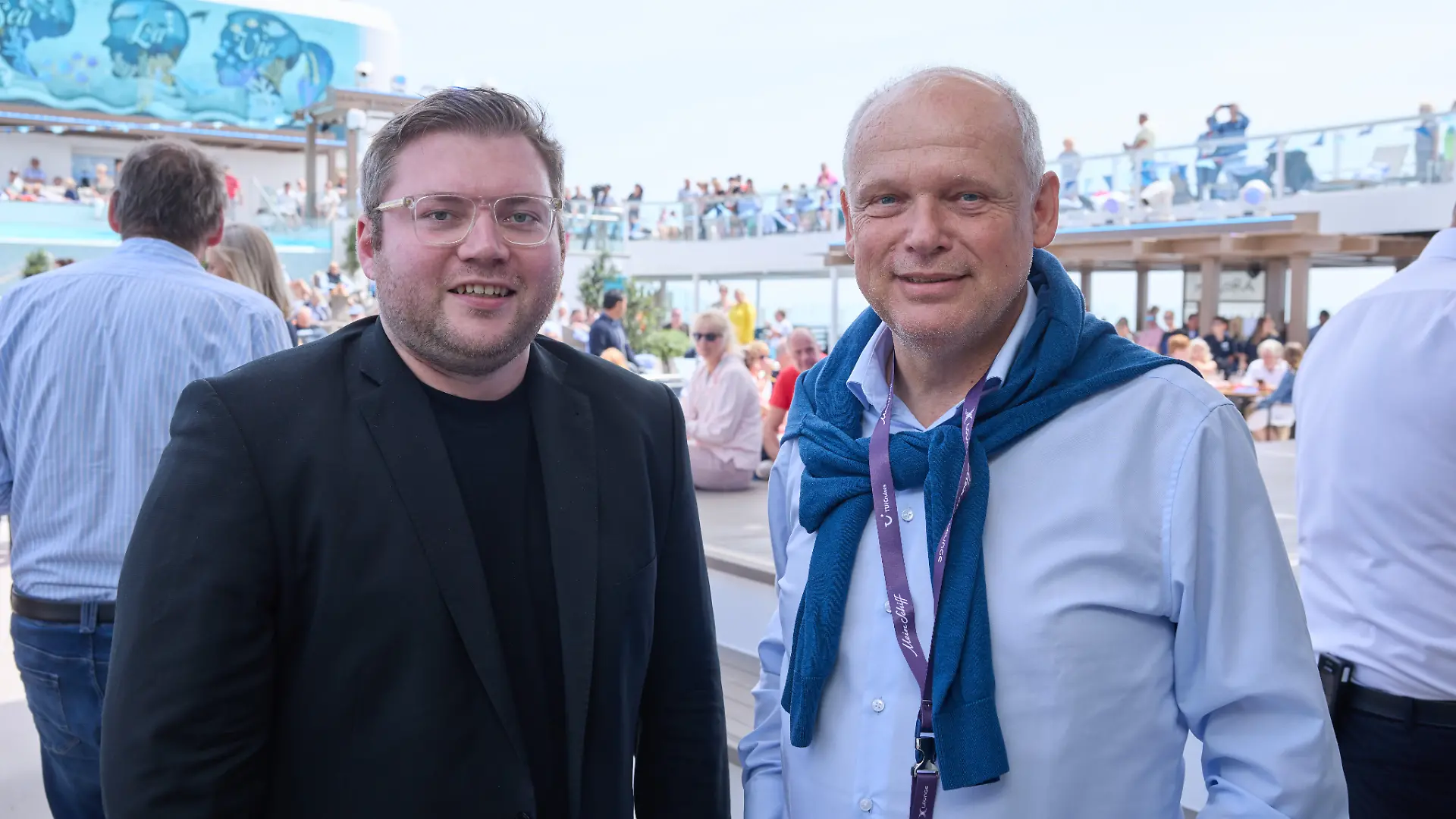 RTL-Reporter Kai Franzke Jr. und TUI-CEO Sebastian Ebel bei der Taufe der Mein Schiff Relax in Malaga