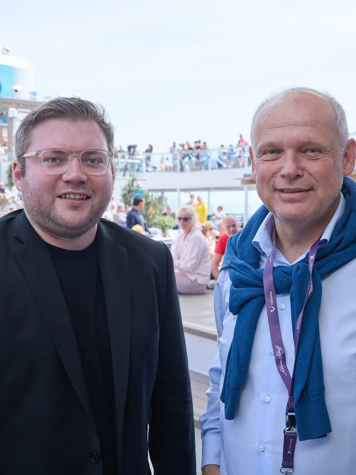RTL-Reporter Kai Franzke Jr. und TUI-CEO Sebastian Ebel bei der Taufe der Mein Schiff Relax in Malaga