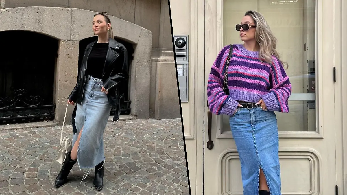 Influencer im Jeans-Rock-Style.