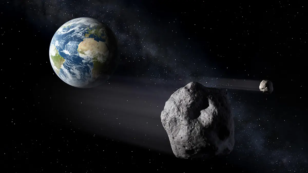 HANDOUT - Das Handout-Foto der European Space Agency (ESA) vom 07.02.2013 zeigt die im Rahmen der Mission Asteroid Impact simulierte Begegnung von Asteroiden mit der Erde. Zur Abwehr von Asteroiden auf Kollisionskurs mit der Erde plant die Europäische Weltraumorganisation Esa die Asteroid Impact Mission (AIM). Von Oktober 2020 an soll eine Sonde zu den Didymos-Zwillings-Asteroiden fliegen. Die beiden Kleinplaneten kommen zwei Jahre später bis auf elf Millionen Kilometer an die Erde heran, laut Esa «vergleichsweise nahe». Foto: ESA Science Office/dpa ACHTUNG: Das Foto darf nur redaktionell bei Nennung der Quelle «ESA Science Office» im Zusammenhang mit dem genannten dpa-Text verwendet werden! (zu dpa «Einschlag auf «Didymoon» soll Abwehr von Asteroiden testen» vom 10.04.2015) |