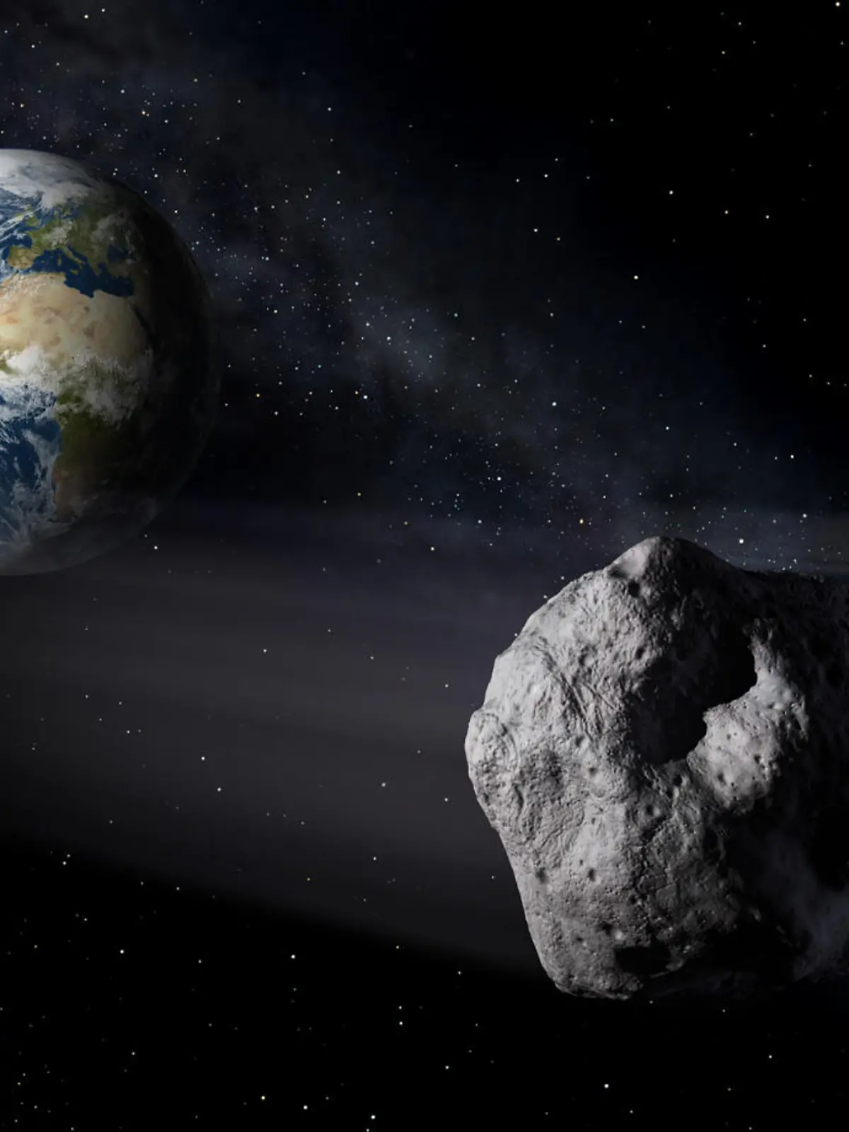 HANDOUT - Das Handout-Foto der European Space Agency (ESA) vom 07.02.2013 zeigt die im Rahmen der Mission Asteroid Impact simulierte Begegnung von Asteroiden mit der Erde. Zur Abwehr von Asteroiden auf Kollisionskurs mit der Erde plant die Europäische Weltraumorganisation Esa die Asteroid Impact Mission (AIM). Von Oktober 2020 an soll eine Sonde zu den Didymos-Zwillings-Asteroiden fliegen. Die beiden Kleinplaneten kommen zwei Jahre später bis auf elf Millionen Kilometer an die Erde heran, laut Esa «vergleichsweise nahe». Foto: ESA Science Office/dpa ACHTUNG: Das Foto darf nur redaktionell bei Nennung der Quelle «ESA Science Office» im Zusammenhang mit dem genannten dpa-Text verwendet werden! (zu dpa «Einschlag auf «Didymoon» soll Abwehr von Asteroiden testen» vom 10.04.2015) |