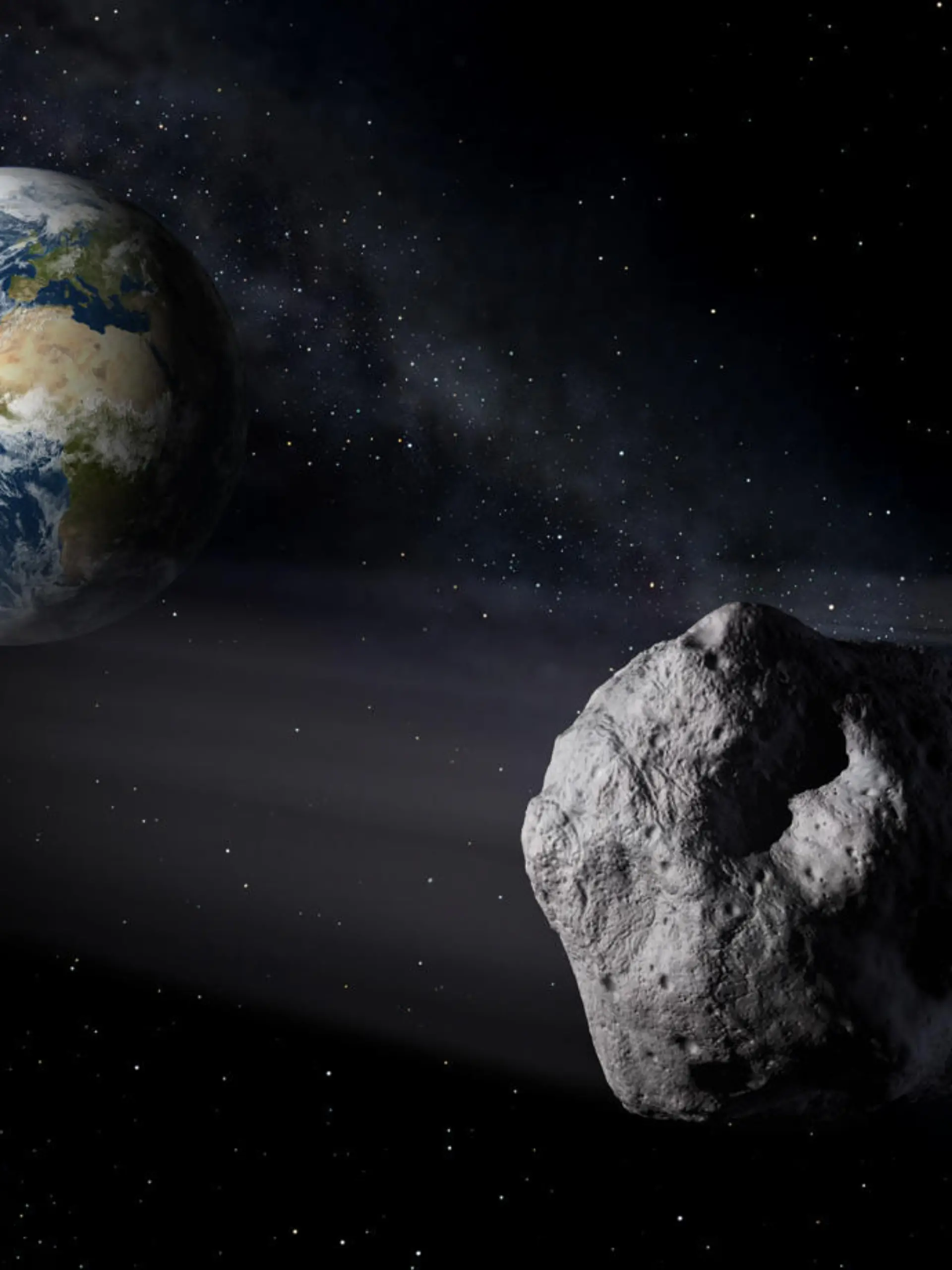 HANDOUT - Das Handout-Foto der European Space Agency (ESA) vom 07.02.2013 zeigt die im Rahmen der Mission Asteroid Impact simulierte Begegnung von Asteroiden mit der Erde. Zur Abwehr von Asteroiden auf Kollisionskurs mit der Erde plant die Europäische Weltraumorganisation Esa die Asteroid Impact Mission (AIM). Von Oktober 2020 an soll eine Sonde zu den Didymos-Zwillings-Asteroiden fliegen. Die beiden Kleinplaneten kommen zwei Jahre später bis auf elf Millionen Kilometer an die Erde heran, laut Esa «vergleichsweise nahe». Foto: ESA Science Office/dpa ACHTUNG: Das Foto darf nur redaktionell bei Nennung der Quelle «ESA Science Office» im Zusammenhang mit dem genannten dpa-Text verwendet werden! (zu dpa «Einschlag auf «Didymoon» soll Abwehr von Asteroiden testen» vom 10.04.2015) |