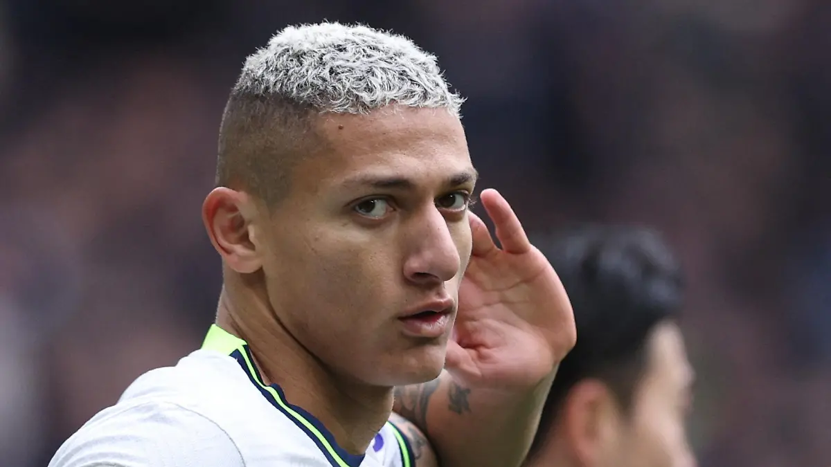 Soccer Football - Premier League - Tottenham Hotspur v Nottingham Forest - Tottenham Hotspur Stadium, London, Britain - March 11, 2023 Tottenham Hotspur's Richarlison celebrates scoring their first goal before being disallowed after a VAR review REUTERS/David Klein EDITORIAL USE ONLY. No use with unauthorized audio, video, data, fixture lists, club/league logos or 'live' services. Online in-match use limited to 75 images, no video emulation. No use in betting, games or single club /league/player publications.  Please contact your account representative for further details.