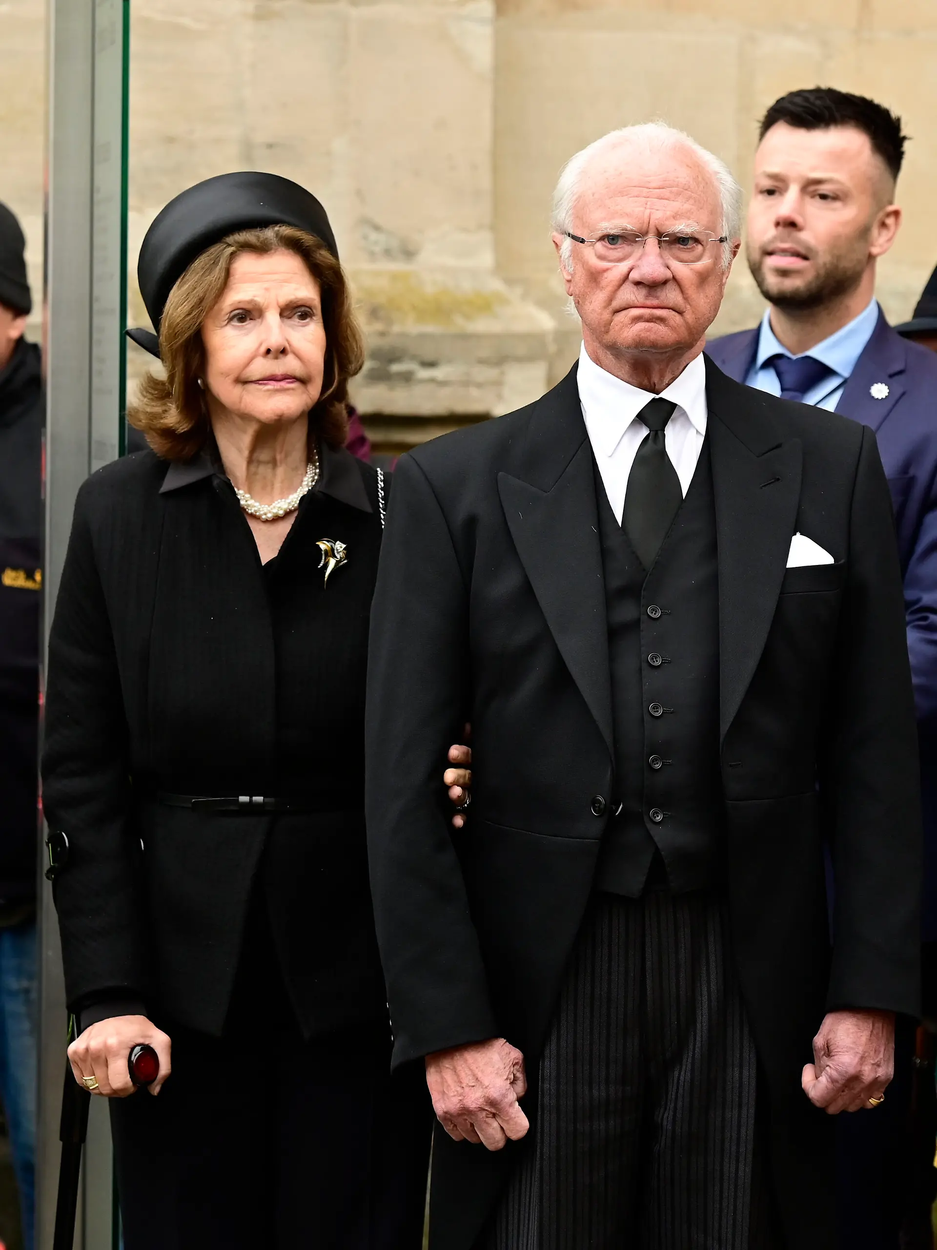 Königin Silvia von Schweden und König Carl Gustaf von Schweden bei der Trauerfeier für Andreas Prinz von Sachsen-Coburg und Gotha