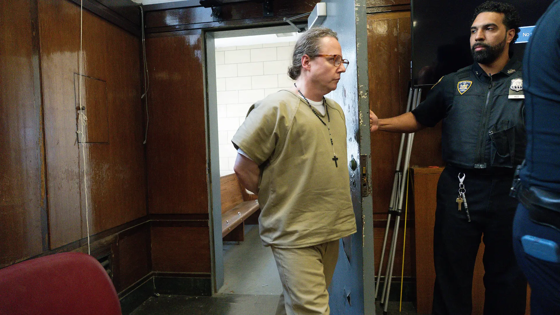 Ryan Hemphill, left, appears in Manhattan criminal court for his arraignment on sexual assault charges, Thursday, April 24, 2025, in New York. (Steven Hirsch/New York Post via AP, Pool)