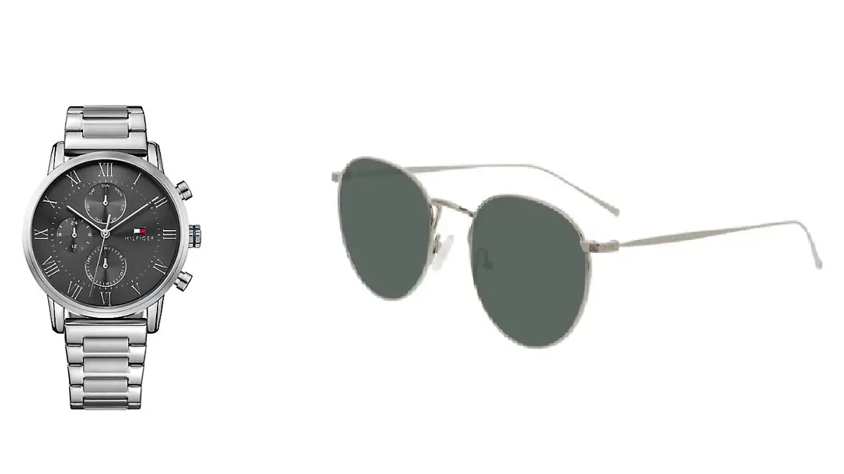 Sonnenbrille von Brille24, Uhr von Tommy Hilfiger.
