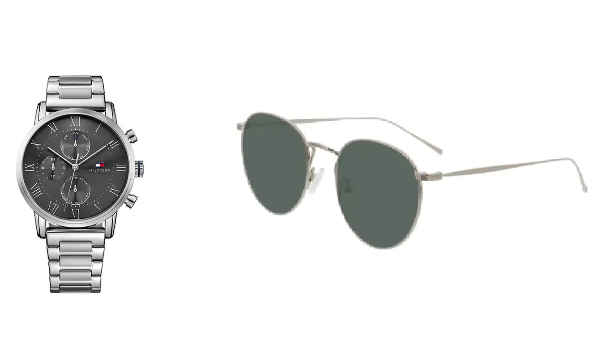Sonnenbrille von Brille24, Uhr von Tommy Hilfiger.
