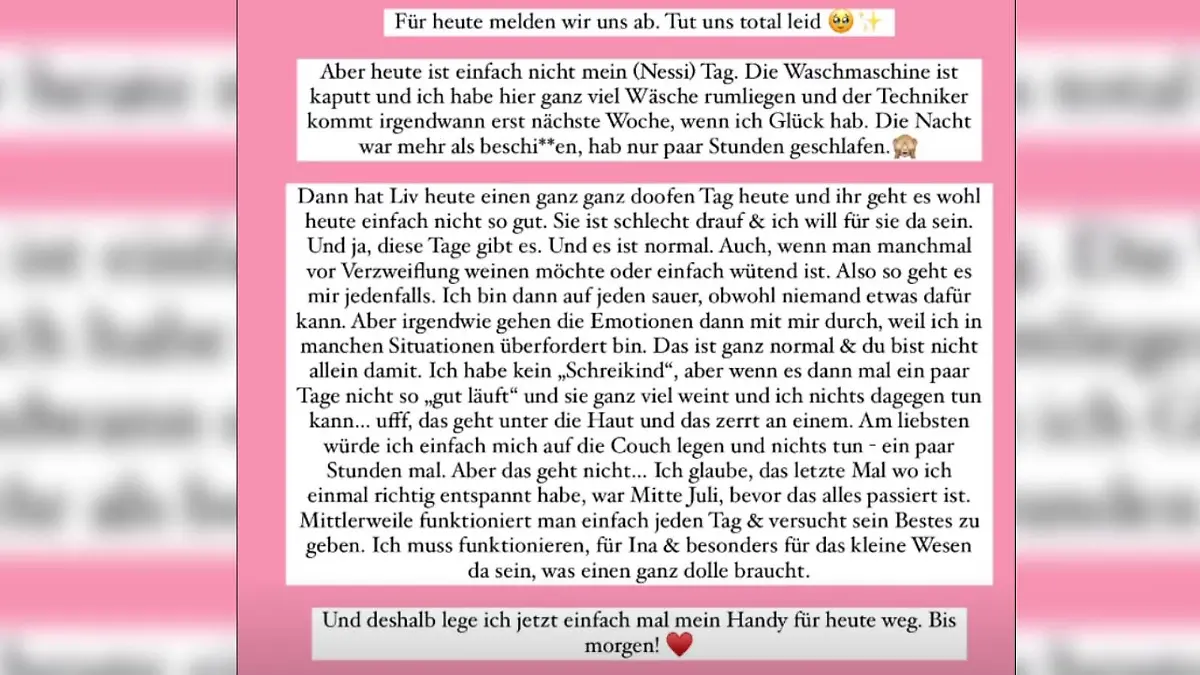 Mieser Tag für "Coupleontour"-Vanessa: Waschmaschine kaputt, die kleine Liv ist mies drauf und sie ist zuletzt im Juli vor Inas Schlaganfall zur Ruhe gekommen.