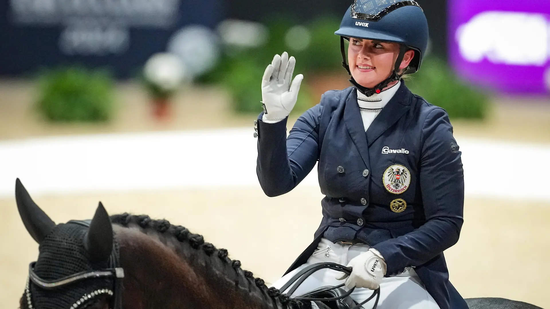 Diana Porsche auf Douglas während der Longines Equita Lyon 2024 am 1. November 2024 in Lyon, Frankreich.