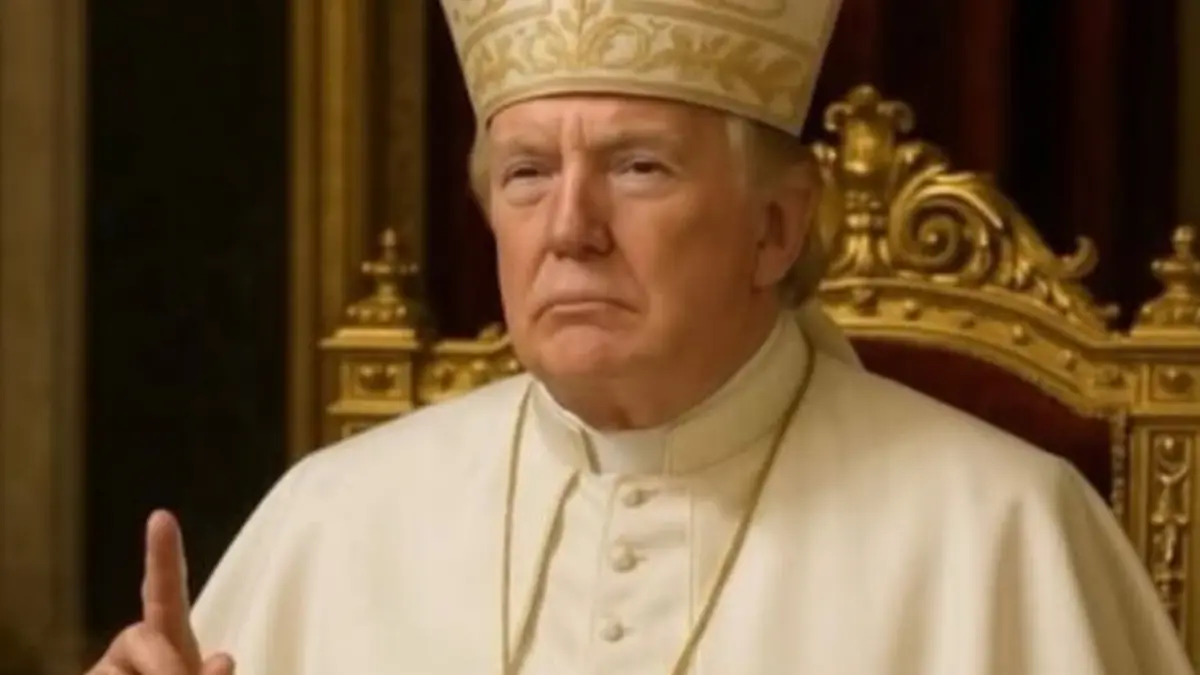 Auf dem Instagram-Account von Donald Trump wurde in der Nacht zu Samstag (3. Mai 2025) deutscher Zeit dieses dem Anschein nach mithilfe von KI erstellte Bild gepostet. Es zeigt den US-Präsidenten in der Kleidung des Papstes. Das Bild war auch auf dem offiziellen Account des Weißen Hauses zu sehen.