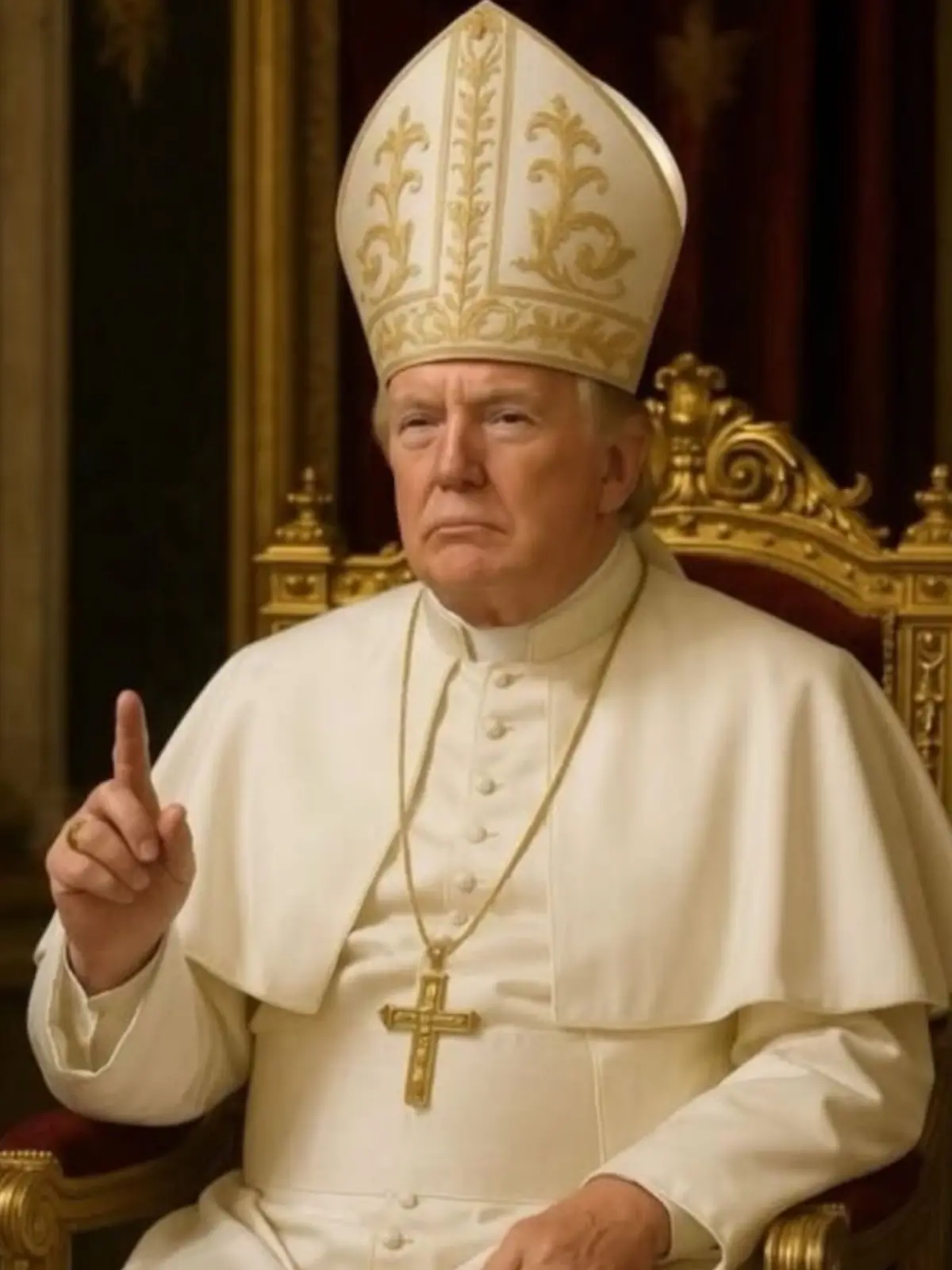 Auf dem Instagram-Account von Donald Trump wurde in der Nacht zu Samstag (3. Mai 2025)  deutscher Zeit dieses dem Anschein nach mithilfe von KI erstellte Bild gepostet. Es zeigt den US-Präsidenten in der Kleidung des Papstes. Das Bild war auch auf dem offiziellen Account des Weißen Hauses zu sehen.