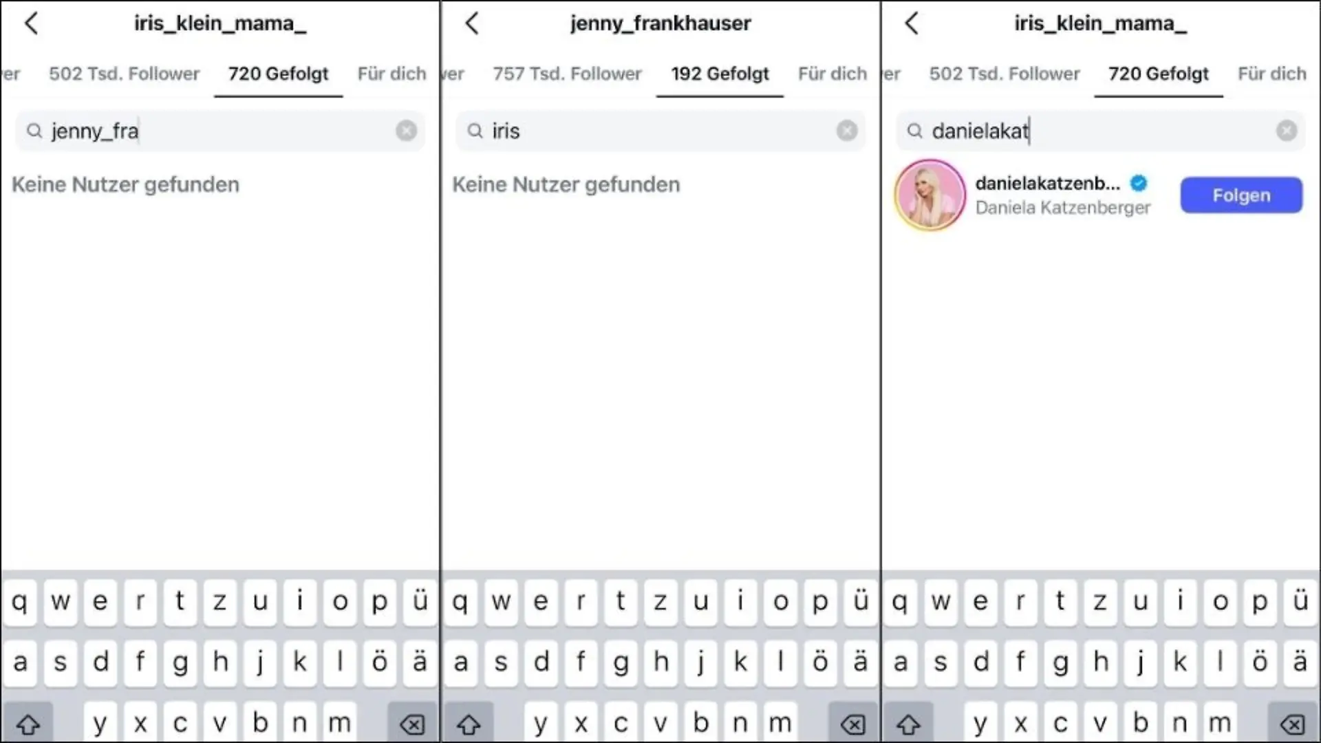 Während sich Iris und Jenny entfolgt zu sein scheinen, sind Iris und Daniela nach wie vor auf Instagram befreundet.