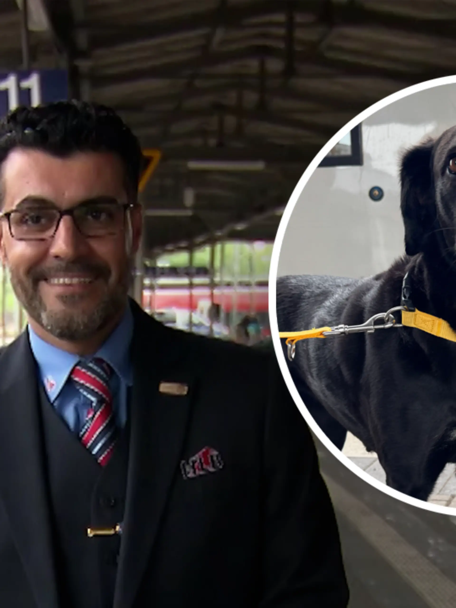 Fotocollage: Links Zugbegleiter Ekrem Erdem, rechts Hündin Lana