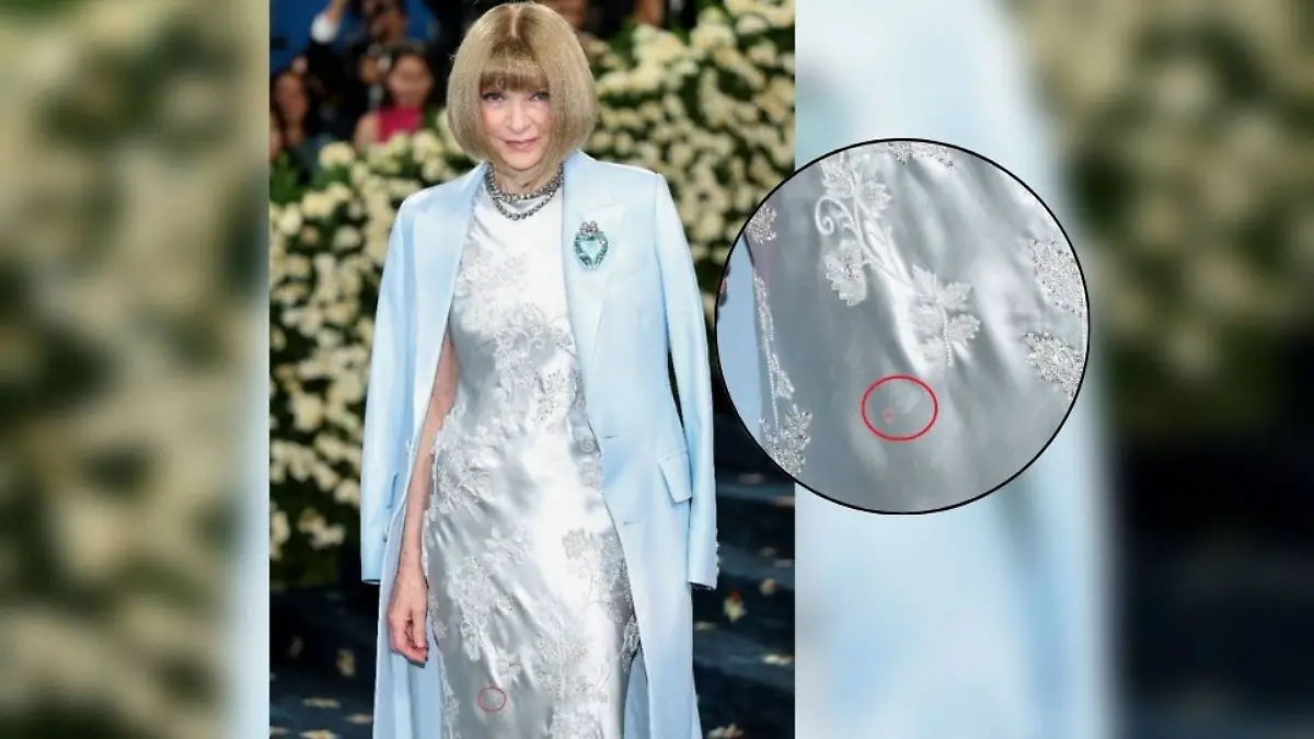 Auf dem hellen Satinkleid von Anna Wintour war schon zu Beginn der Met Gala ein Fleck zu sehen.