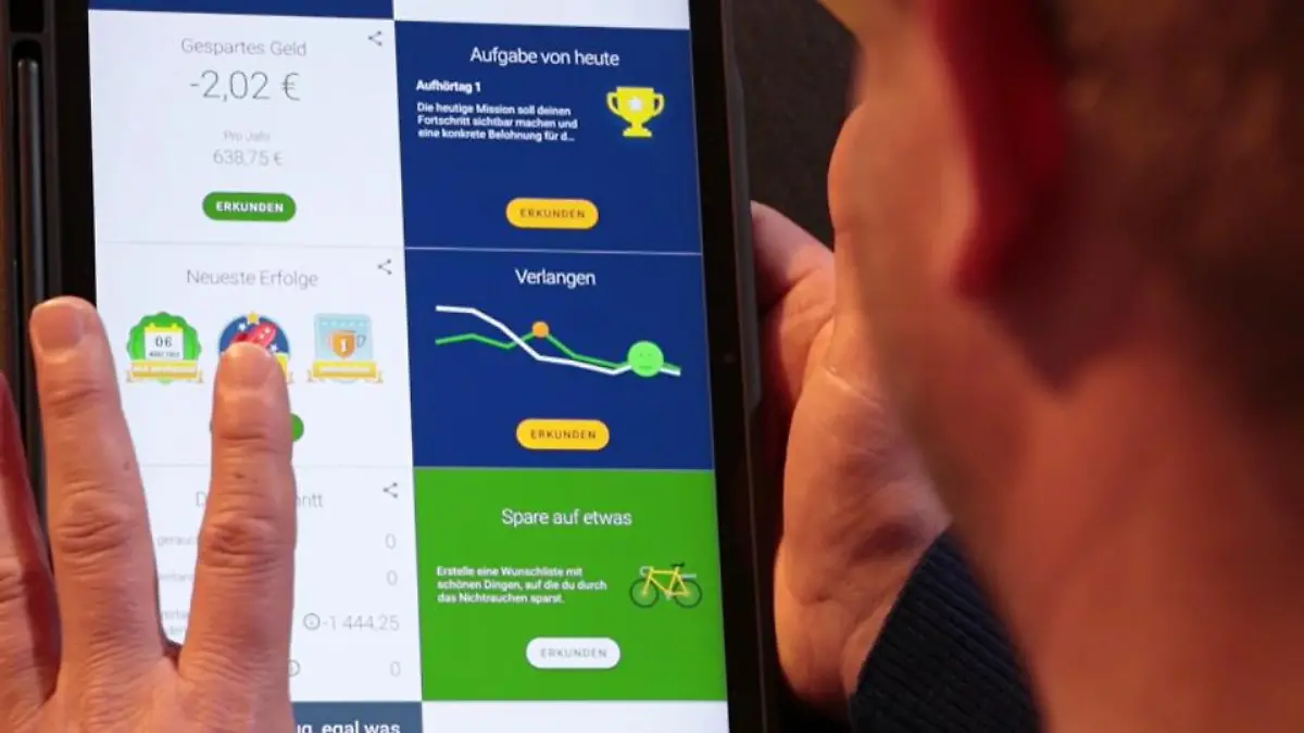Die Rauchstopp-App zeigt an, wie viel Geld ohne Zigaretten schon gespart wurde.