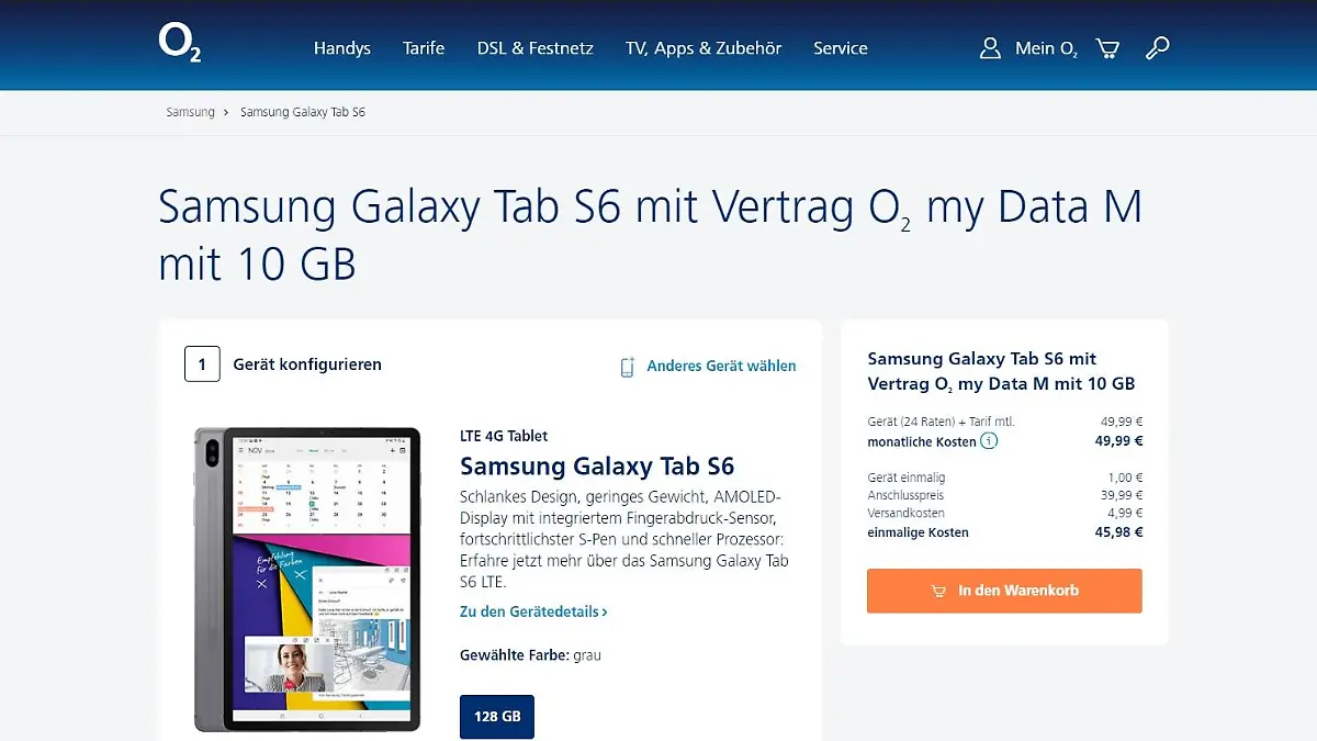 Galaxy Tab S6 bei O2