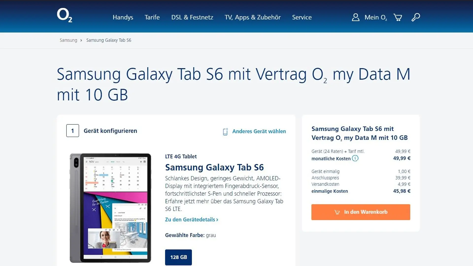 Galaxy Tab S6 bei O2