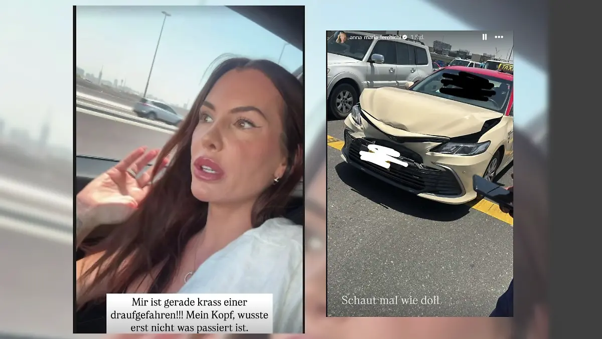 Anna-Maria Ferchichi zeigt die Schäden am Taxi.
