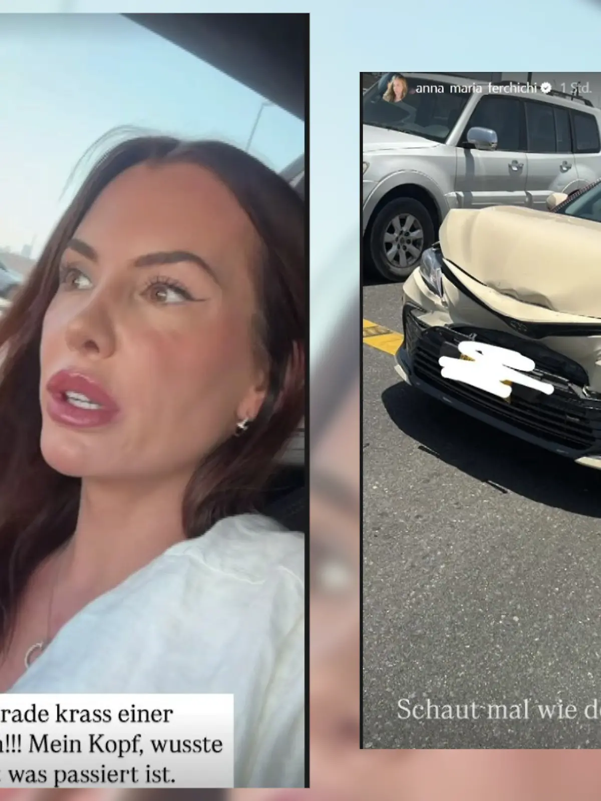 Bild zu: "„Ich bin so nach vorne geknallt!” Anna-Maria Ferchichi hat Autounfall"