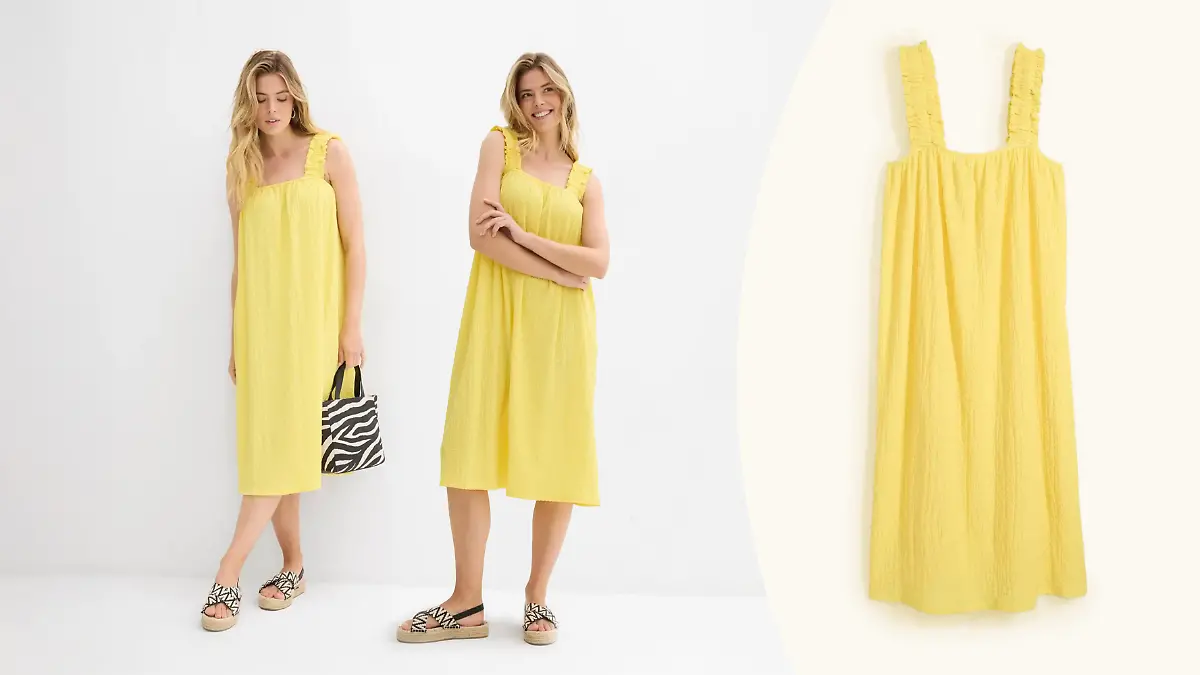 Model in gelbem Sommerkleid von Bonprix.