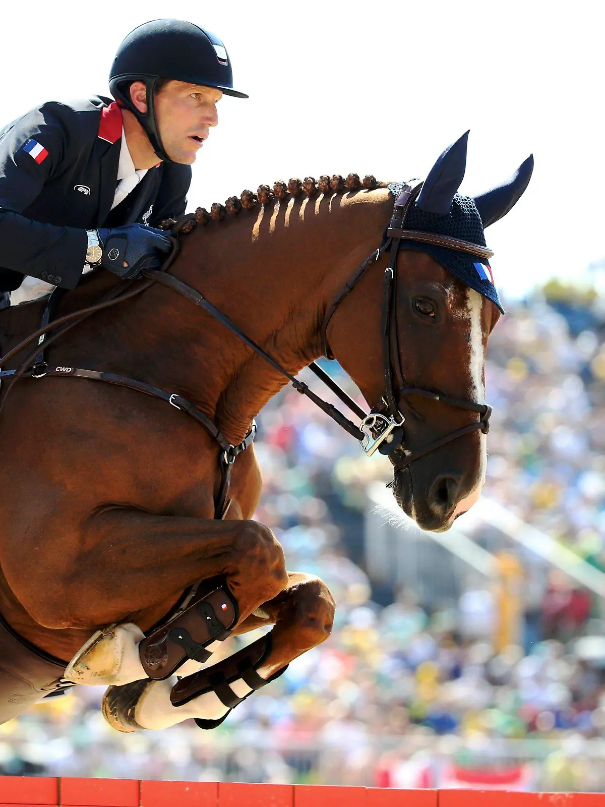 Kevin Staut auf Reveur De Hurtebise während der Olympischen Spiele 2016 in Rio. 