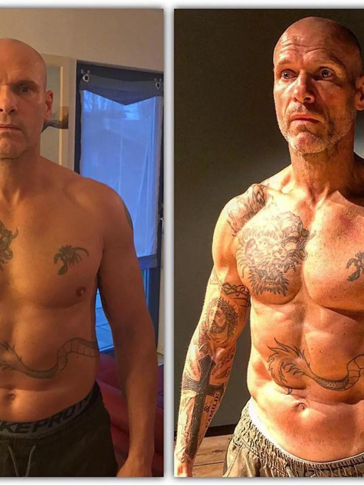 Thorsten Legat zeigt nach 14 Wochen Training seinen fetten Sixpack