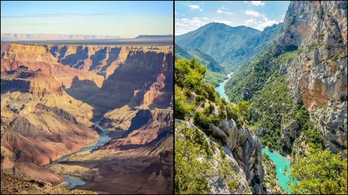 Die Verdonschlucht in der Provence (rechts) ist das europäische Pendant zum Grand Canyon (links).