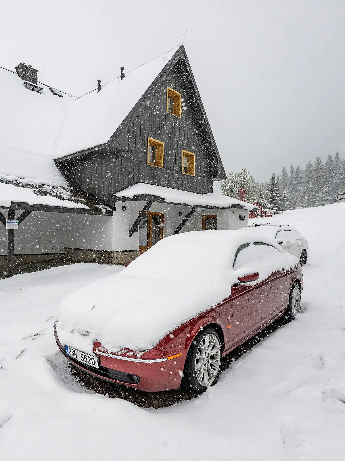 Schneefall im Riesengebirge
