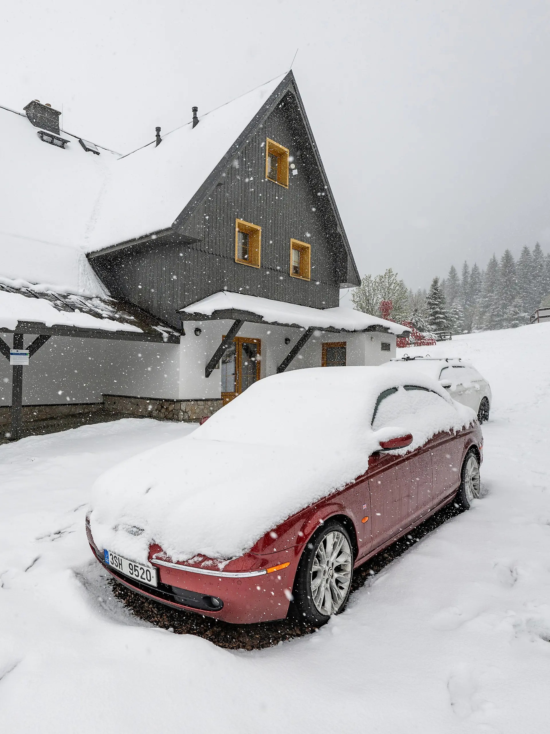 Schneefall im Riesengebirge