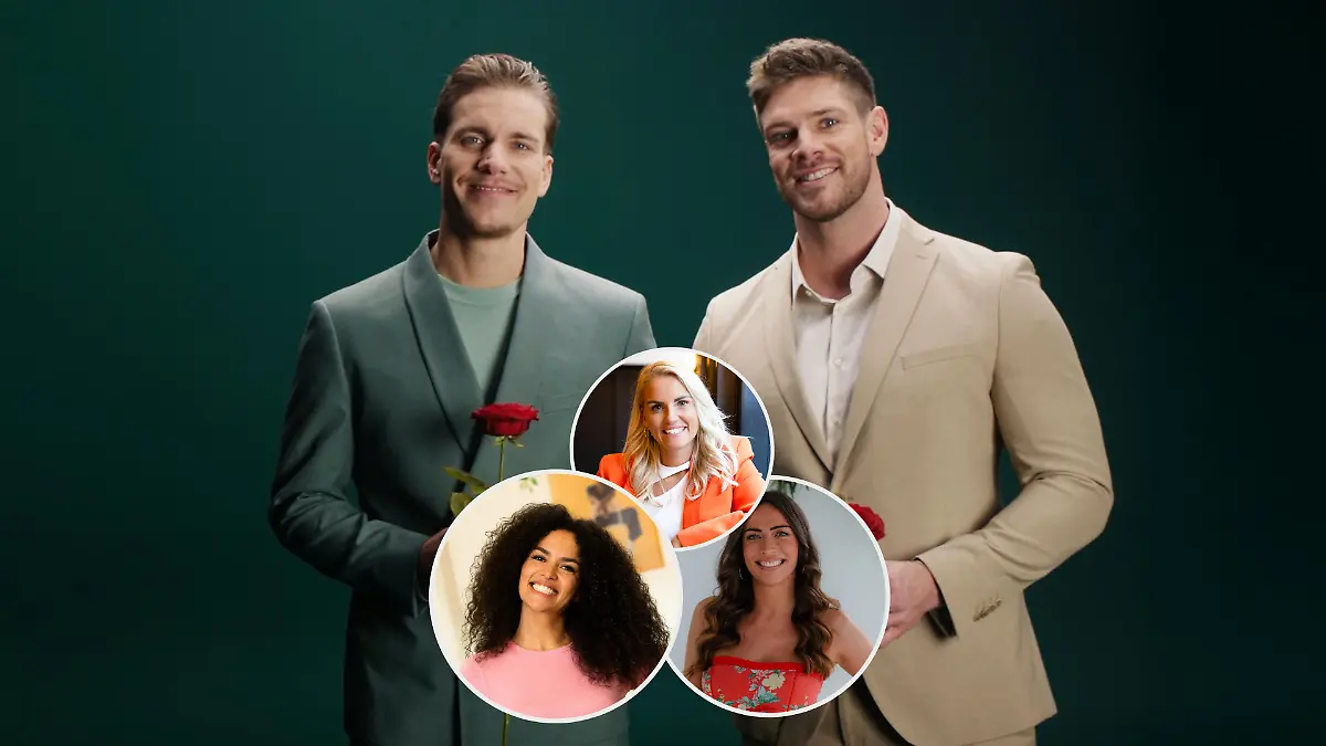 Die Bachelors und drei der Kandidatinnen (Collage)