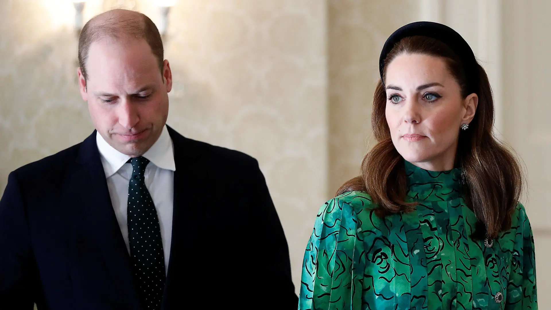 ARCHIV - 03.03.2020, Irland, Dublin: Der britische Prinz William (l), Herzog von Cambridge, und seine Frau Kate, Herzogin von Cambridge, bei einem Treffen mit dem Präsidenten von Irland, Higgins. (zu dpa «William: Vaterschaft brachte Erinnerungen an Trauer um Diana zurück» vom 24.05.2020) Foto: Phil Noble/PA Wire/dpa +++ dpa-Bildfunk +++