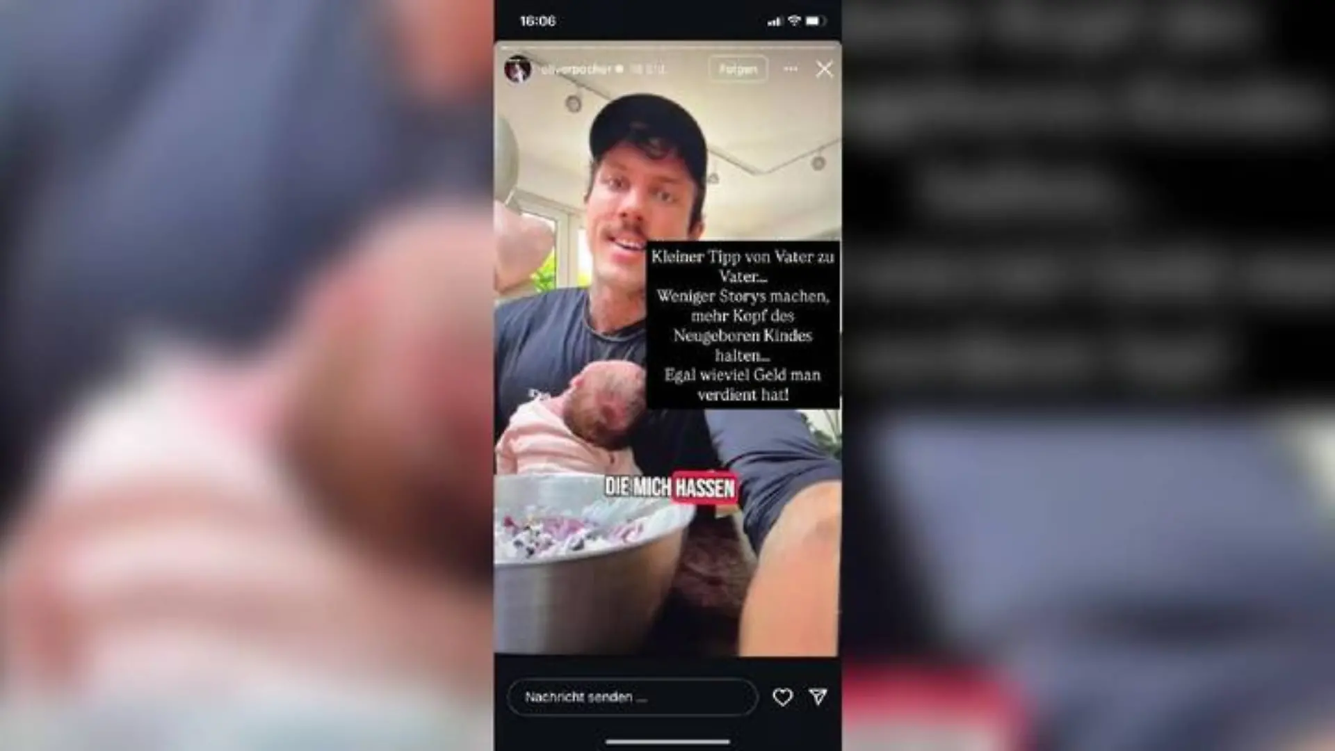 Das ist die Instagram-Story, in der Christian Wolf fröhlich in die Kamera sprach, dabei jedoch vergaß, den empfindlichen Kopf seiner Tochter richtig zu halten. 