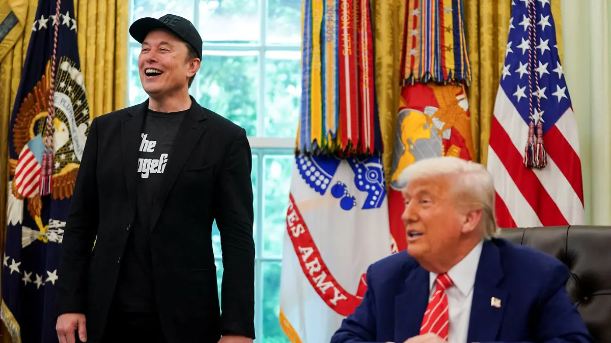 U.S. President Donald Trump and Elon Musk attend a press conference at the White House