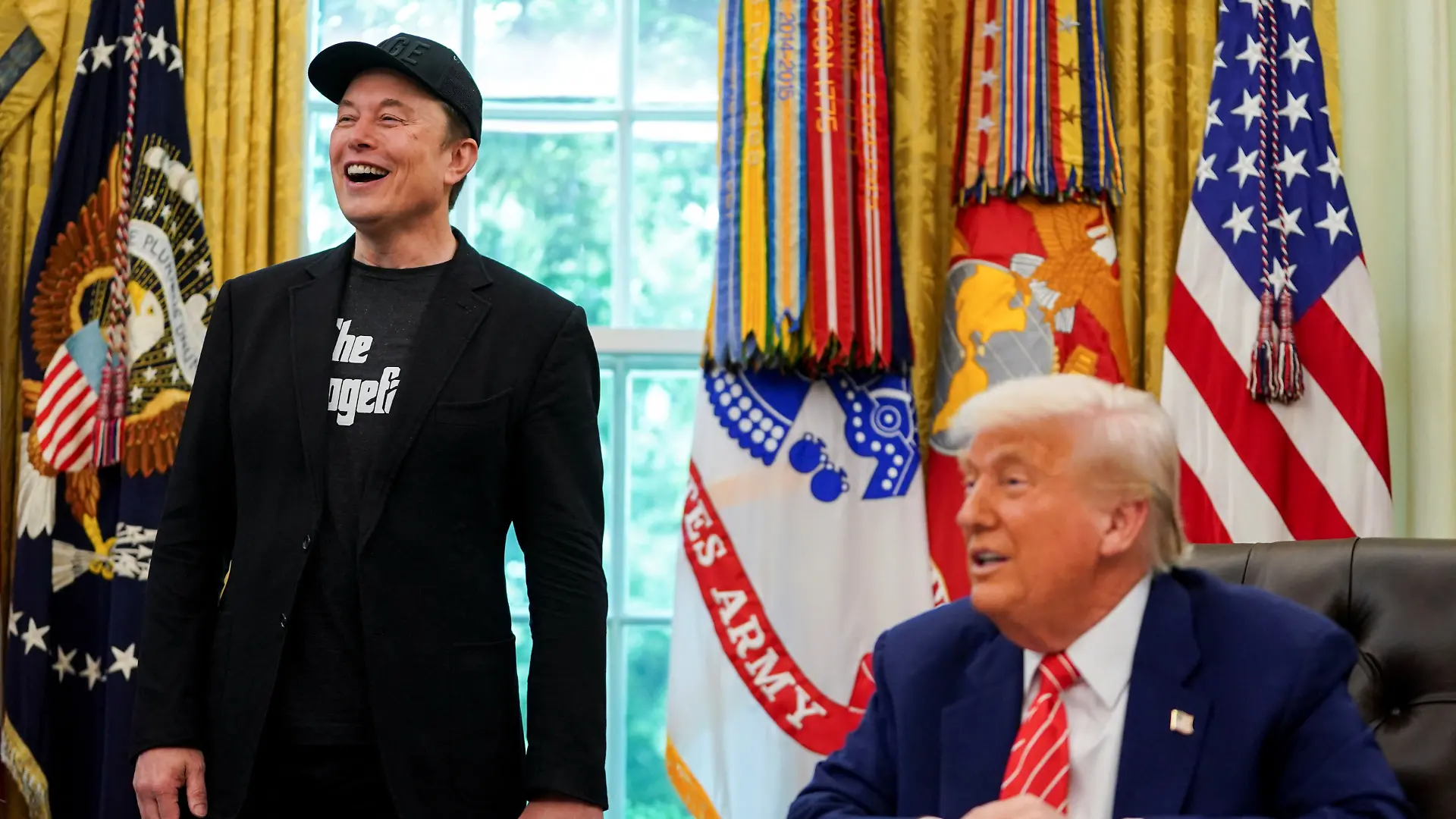 U.S. President Donald Trump and Elon Musk attend a press conference at the White House