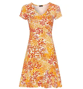 Mini-Kleid in orange-geblümt
