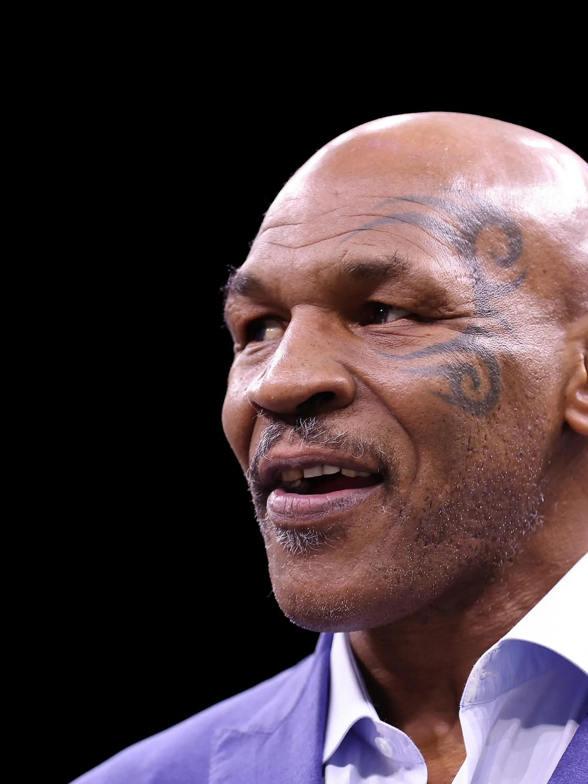 RIYADH, SAUDI ARABIA - FEBRUARY 26: Former Boxer Mike Tyson looks on prior to the Cruiserweight Title fight between Jake Paul and Tommy Fury at the Diriyah Arena on February 26, 2023 in Riyadh, Saudi Arabia. (Photo by Francois Nel/Getty Images)